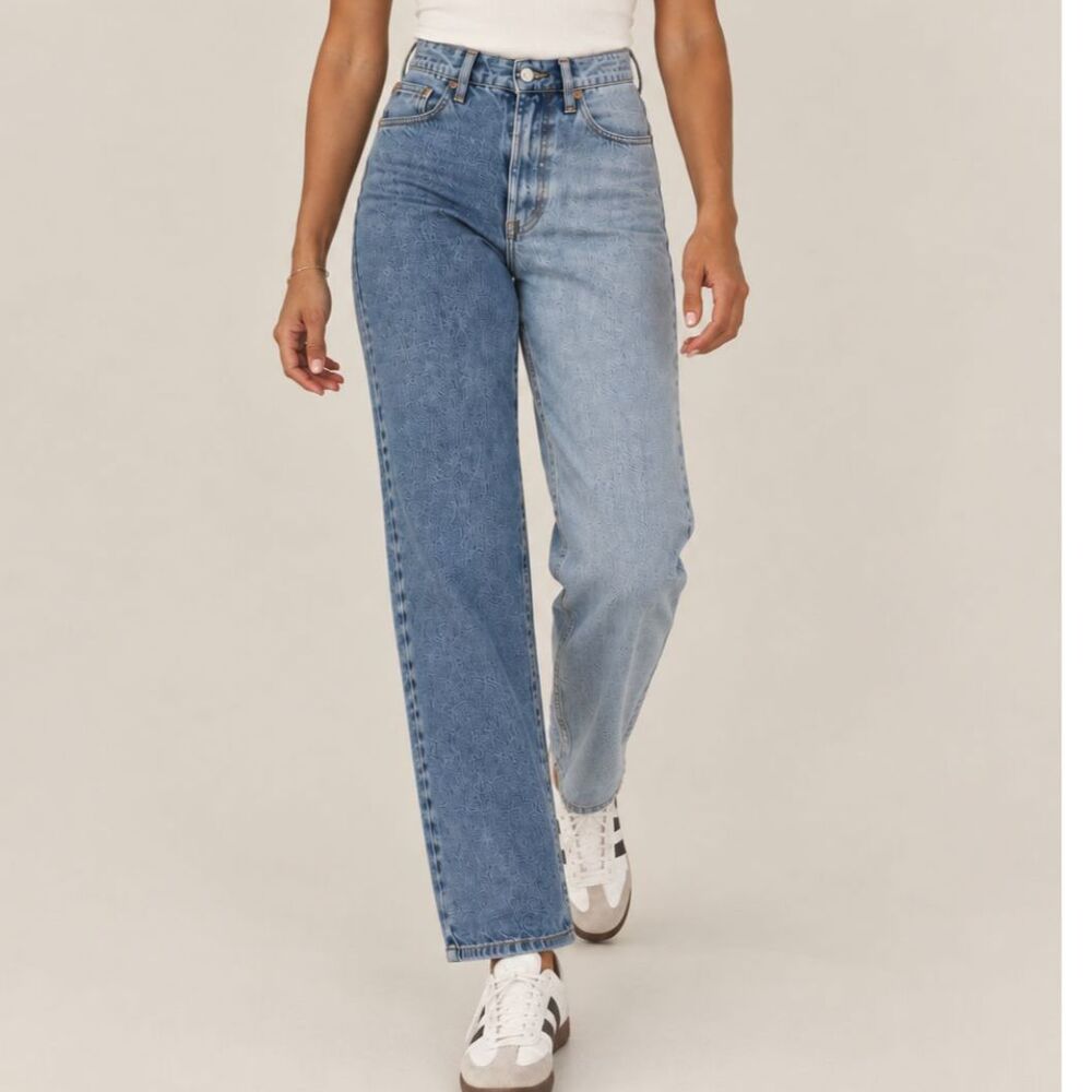 Abercrombie & Fitch High Rise Two-Tone Straight Leg Jeans Size 27